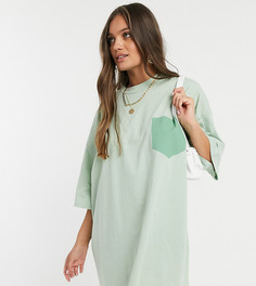 Свободное платье-футболка шалфейного цвета ASOS DESIGN Petite-Зеленый
