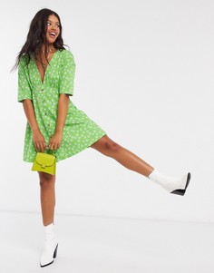 Зеленое чайное платье на пуговицах с цветочным принтом ASOS DESIGN-Зеленый