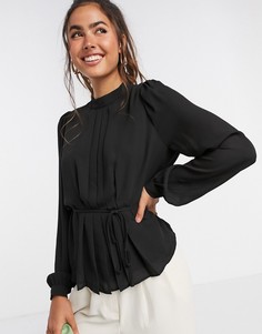 Черная блузка с высоким воротом и складками Vero Moda-Черный