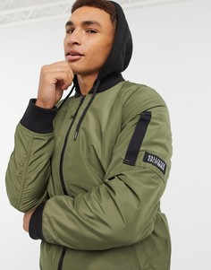 Бомбер оливкового цвета с капюшоном Hollister-Зеленый