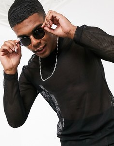 Черный сетчатый лонгслив ASOS DESIGN