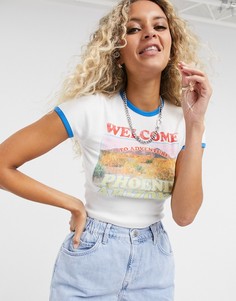 Белая короткая футболка с принтом Bershka-Белый