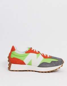 Зелено-оранжевые кроссовки New Balance 327-Зеленый