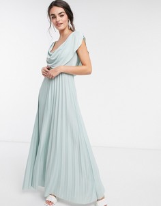 Плиссированное платье макси со свободным воротом ASOS DESIGN-Синий