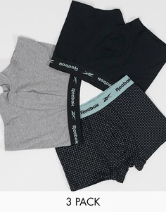 Набор из 3 черных/серых боксеров-брифов Reebok-Мульти