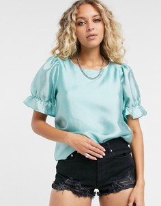 Зеленый топ с пышными рукавами Vila