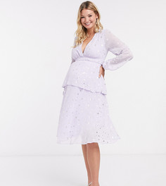 Ярусное платье мидакси лавандового цвета с принтом звезд Queen Bee Maternity-Фиолетовый