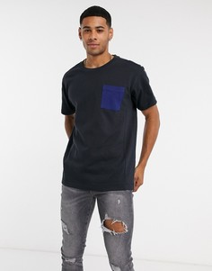 Темно-синяя футболка с контрастным карманом Jack & Jones-Темно-синий