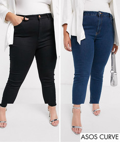 2 джинсов скинни с завышенной талией (черные/синие) ASOS DESIGN Curve - Скидка 16%-Мульти