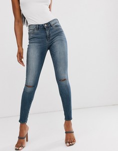 Джинсы скинни с классической талией и рваными коленями ASOS DESIGN-Синий