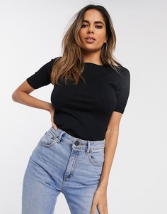 Черная зауженная футболка в рубчик ASOS DESIGN Hourglass-Черный