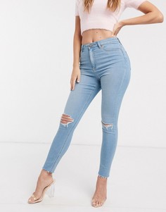 Голубые рваные джинсы скинни с завышенной талией ASOS DESIGN Ridley-Синий