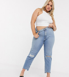 Джинсы в винтажном стиле с завышенной талией и рваными коленями ASOS DESIGN Curve-Синий