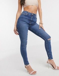 Синие джинсы скинни с завышенной талией и рваной отделкой ASOS DESIGN-Синий