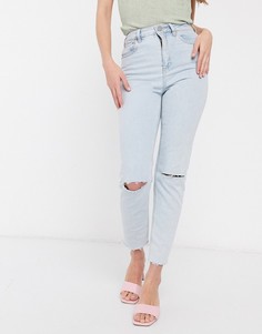 Зауженные джинсы в винтажном стиле с завышенной талией и рваной нижней кромкой штанин ASOS DESIGN Farleigh-Синий