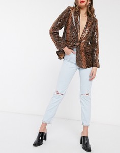 Узкие джинсы в винтажном стиле с завышенной талией ASOS DESIGN-Синий
