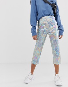 Белые укороченные джинсы с завышенной талией и покрытием металлик ASOS DESIGN-Белый