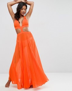 Плиссированное пляжное платье макси с вырезом ASOS DESIGN-Оранжевый