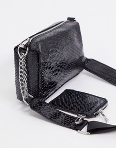 Черная сумка через плечо из искусственной змеиной кожи ASOS DESIGN-Черный
