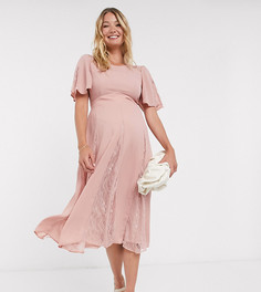 Платье миди с кружевными вставками ASOS DESIGN Maternity-Розовый