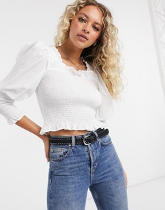 Лонгслив цвета слоновой кости со сборками Topshop-Кремовый