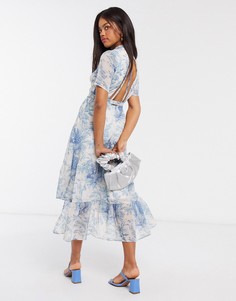 Платье мидакси с открытой спиной и оборкой на подоле Hope & Ivy-Синий