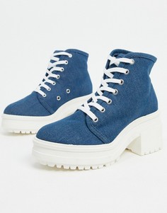 Синие парусиновые ботинки на каблуке ASOS DESIGN-Синий