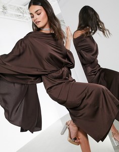 Атласное платье миди ASOS EDITION-Коричневый