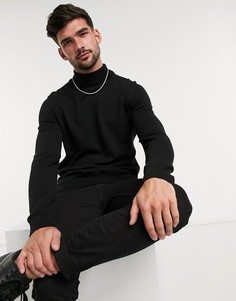 Черный джемпер с отворачивающимся воротом New Look