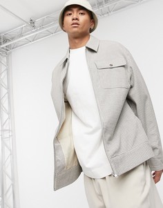 Свободная куртка Харрингтон с узором "гусиная лапка" ASOS DESIGN-Кремовый