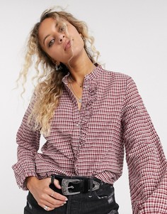 Блузка в клетку на пуговицах с рюшами Only-Мульти