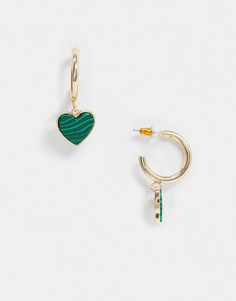 Золотистые серьги-кольца с полудрагоценным малахитом ASOS DESIGN-Золотой