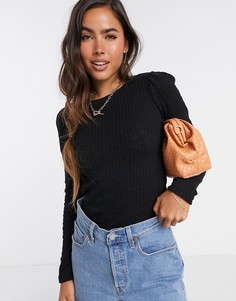 Черный фактурный топ с объемными рукавами Vero Moda