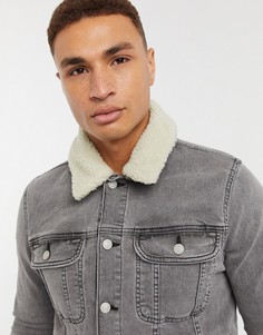 Серая джинсовая куртка зауженного кроя ASOS DESIGN-Серый