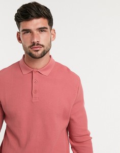 Розовое поло из вафельного трикотажа с длинными рукавами ASOS DESIGN-Розовый