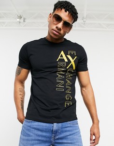 Черная футболка с контрастным принтом Armani Exchange-Черный