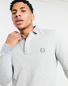 Поло серого цвета с длинными рукавами Armani Exchange-Серый