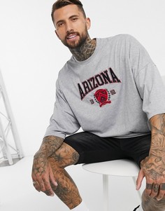 Серая длинная футболка oversized с принтом ASOS DESIGN-Серый