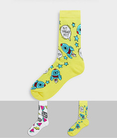 2 пары спортивных носков с позитивными надписями ASOS DESIGN-Мульти