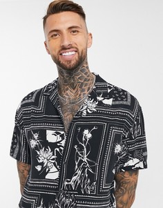 Черно-белая рубашка с принтом Jack & Jones Originals-Черный