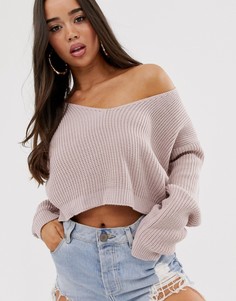 Джемпер с глубоким V-образным вырезом In The Style-Розовый