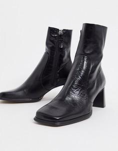 Черные кожаные ботильоны с квадратным носком ASOS DESIGN-Черный