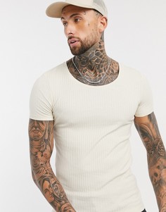 Бежевая обтягивающая футболка в рубчик ASOS DESIGN-Бежевый