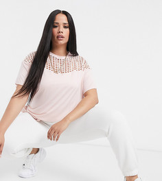Розовая футболка с сетчатой кокеткой Yours-Розовый