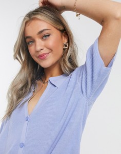 Голубой джемпер с воротником и планкой на пуговицах ASOS DESIGN-Синий