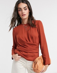 Лонгслив терракотового цвета с драпировкой ASOS DESIGN-Розовый