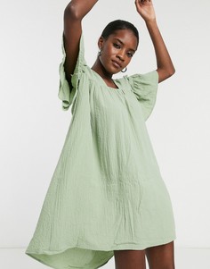 Зеленое свободное платье с оборками на рукавах Vero Moda-Зеленый