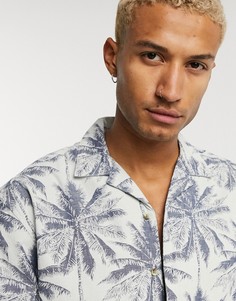 Рубашка с короткими рукавами и винтажным принтом пальм Jack & Jones-Синий