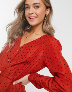 Блузка в горошек рыжего цвета Brave Soul-Оранжевый