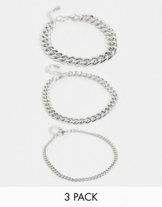Набор из 3 серебристых браслетов на ногу ASOS DESIGN-Серебряный